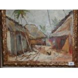 A signed oil on board farmyard scene, possibly Winer, dated 1944.