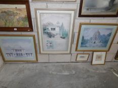 3 framed and glazed architectural prints.