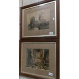 A pair of framed and glazed church prints.