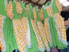 6 green and yellow panto costumes.