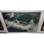 A Mary Kemp 20th century oil on board marine painting of a yacht in rough seas, signed.