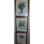 3 framed and glazed 20th century floral watercolours signed Richard Greeman.