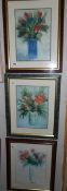 3 framed and glazed 20th century floral watercolours signed Richard Greeman.