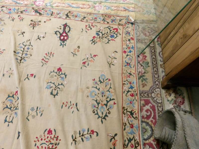 An antique embroidered bed cover, 230 x 160 cm (badly stained). - Image 6 of 7