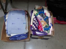 2 boxes of assorted blankets, bedding and towels etc.