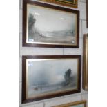 A pair of framed and glazed watercolour beach scenes.