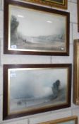 A pair of framed and glazed watercolour beach scenes.