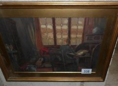 A framed and glazed study scene.