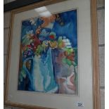 A patsy Cyriax circa 20th century framed and glazed watercolour of autumn flowers with artist label
