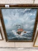 A British oil on board painting of a steam ship crossing the channel.