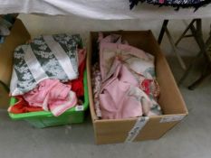 2 boxes of assorted curtains and fabrics