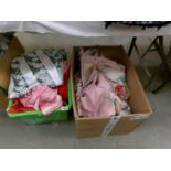 2 boxes of assorted curtains and fabrics