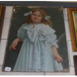 An unframed portrait of a young girl on canvas, a/f.