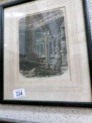 A framed and glazed engraving entitles 'The Cloisters, Lincoln'.