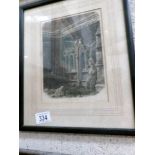 A framed and glazed engraving entitles 'The Cloisters, Lincoln'.