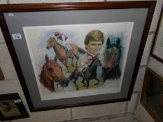 A framed and glazed horse racing print.