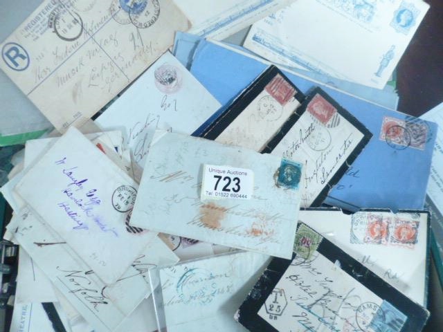 A file box full of mainly Victorian stamped letters 1d reds, - Image 3 of 6