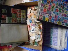 Mint sheets of Gibraltar stamps, box of used world stamps (unsorted) and 3 small albums,