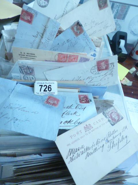 A plastic drawer full of postal history envelopes mainly Victorian