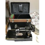 A cased Vintage, Singer 222k, Sewing Machine.