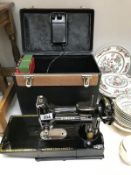 A cased Vintage, Singer 222k, Sewing Machine.