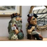 2 hand painted character jugs, Father Neptune and Long John Silver by Shorter, England.