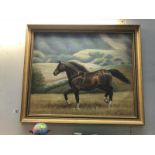 An oil on canvas, in a gilt frame, Galloping Mare, signed but indistinct.