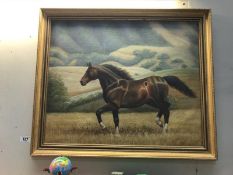 An oil on canvas, in a gilt frame, Galloping Mare, signed but indistinct.