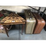 2 vintage suitcases & a musical side table