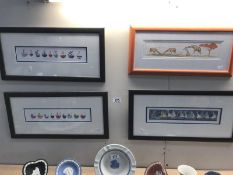 Three framed and glazed, limited edition prints, depicting boats, plus one other of Giraffes.