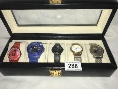 A box containing 5 interesting watches