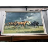 A large framed print of horses, "Coming Storm" by F. Wootton.