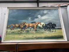 A large framed print of horses, "Coming Storm" by F. Wootton.