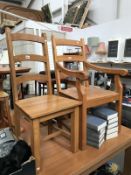 A heavy oak carver chair and 1 other