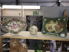 3 oriental pottery dishes