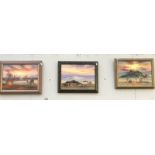 3 Middle Eastern oil paintings including camel & oil scenes