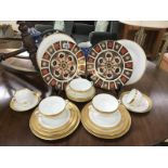 A mixed lot of china including Royal Crown Derby Imari (2), Royal Doulton gold Concord (2),