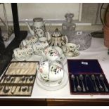 A good lot of music including tea sets, boxed cutlery, decanter etc.