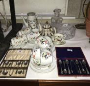 A good lot of music including tea sets, boxed cutlery, decanter etc.