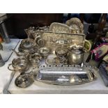 A good lot of silver plate including teapot/milk jug and sugar bowl