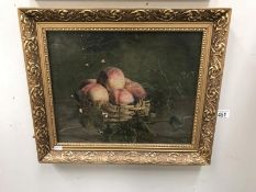 A Victorian oil on canvas still life painting featuring fruit,