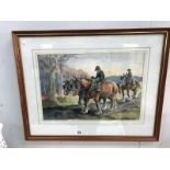 A framed and glazed painting of horses,