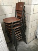 9 school style chairs - metal framed with wooden seat and back