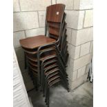 9 school style chairs - metal framed with wooden seat and back