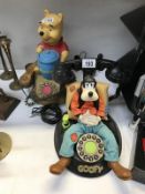 Two Disney Figure Telephones, Winne the Pooh And Goofy.