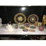 A quantity of miscellaneous items including plates, shell and vase etc.