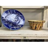 A French jelly mould and blue continental plate