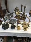 Mixed lot of metalware including: brass and white metal featuring Dolphins, Pheasants, Horse,