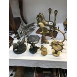 Mixed lot of metalware including: brass and white metal featuring Dolphins, Pheasants, Horse,