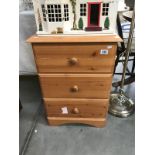 A pine 3 drawer bedroom chest of drawers